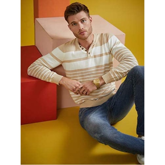 New GUESS Factory Kevin Striped Henley Sweater XS - Picture 1 of 2